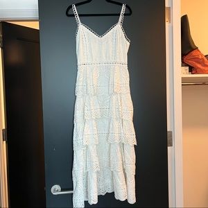 L'Atiste by Amy White Eyelet Tiered Maxi Dress, Size Large